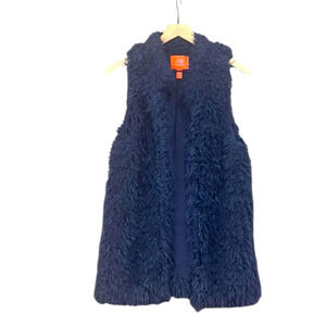 Chelsea & Violet Faux Fur Open Front Long Vest Navy Blue Size Small